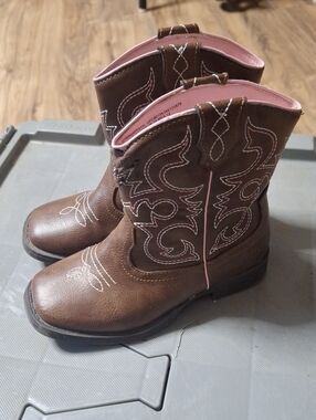 wonder nation Brown Cowboy Boots with Pink Trim